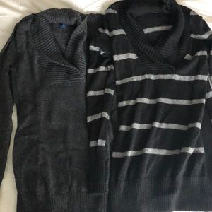 Two Old Navy shawl maternity sweaters
